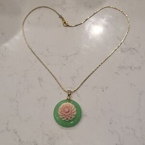 Elegant Green and Pink Floral Pendant Necklace